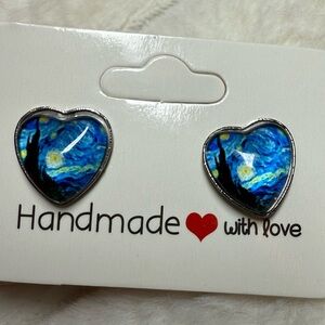 Starry night by Vincent Van Gogh heart earrings